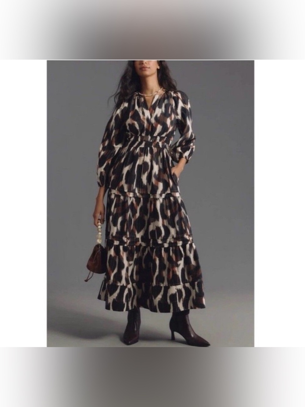 Anthropologie Somerset Maxi Dress Small Long Sleeve Leopard Poplin Edition XS